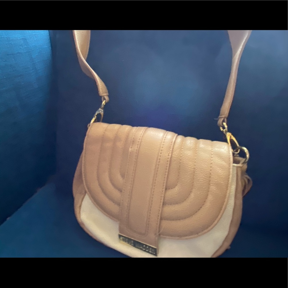 Beige & white imprinted bag